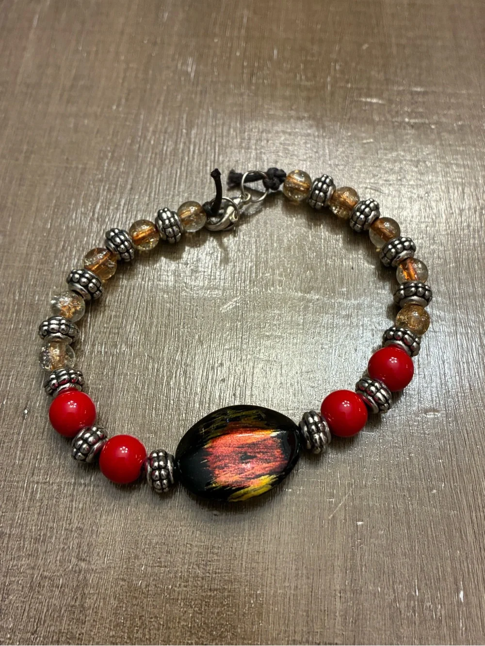 Handcrafted Red & Multicolor Beaded Women's Bracelet